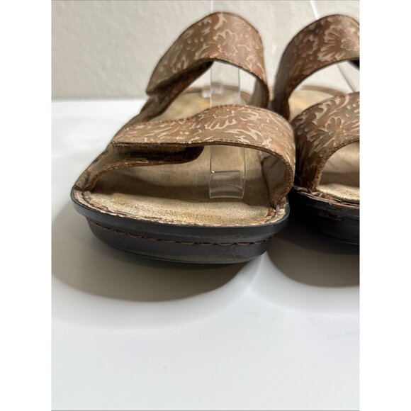 Alegria STE 166 XW Leather Floral Tooled Slides Comfort Sandals Size 40 9.5 10 - Picture 5 of 12